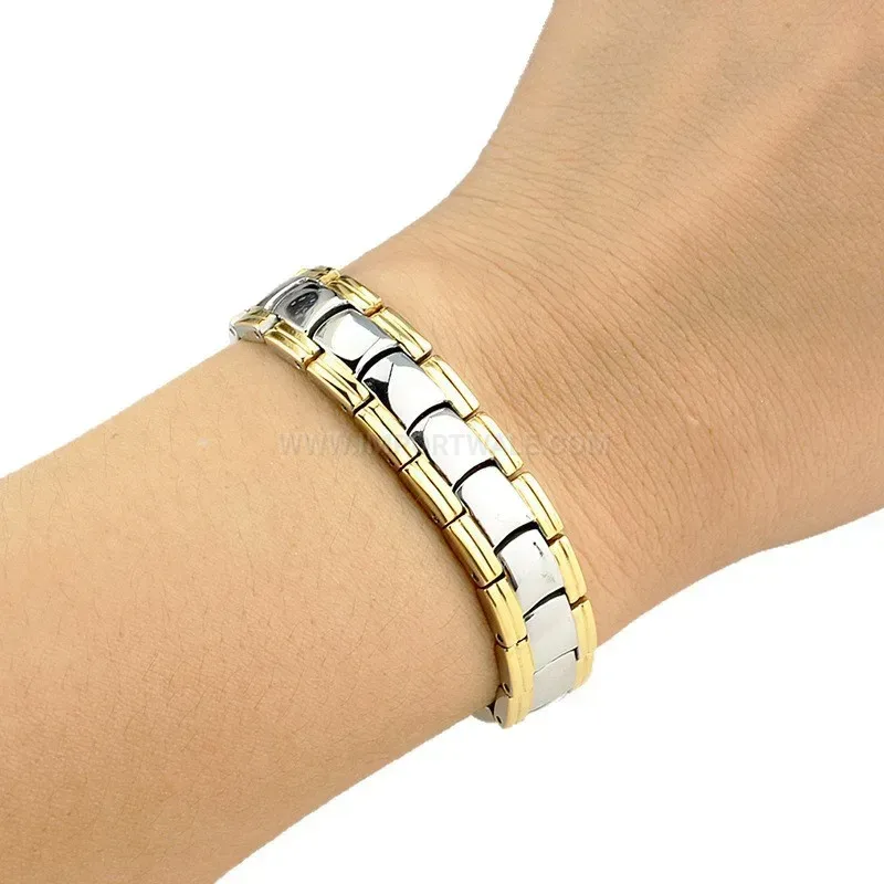 Premium Men Two Tone Steel Bio Magnetic Bracelet with Hematite Inlays