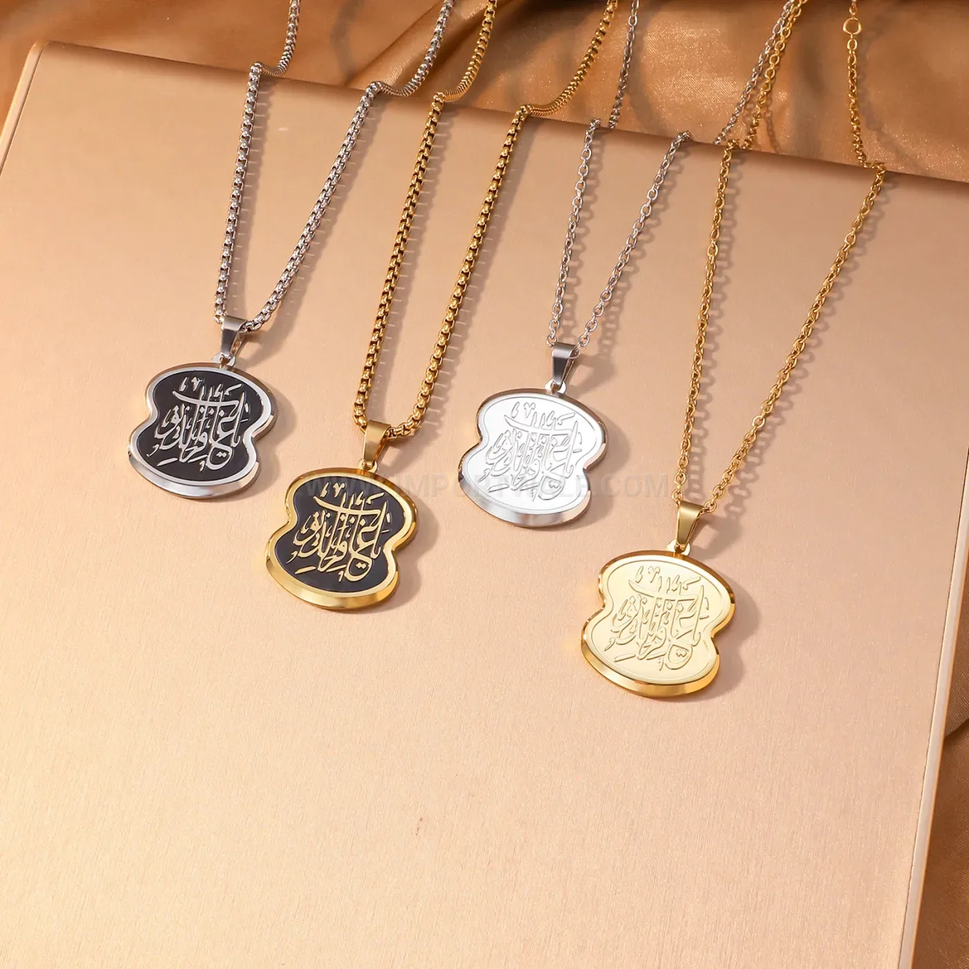 Stainless Steel Arabic Calligraphy Medallion Pendant Necklace