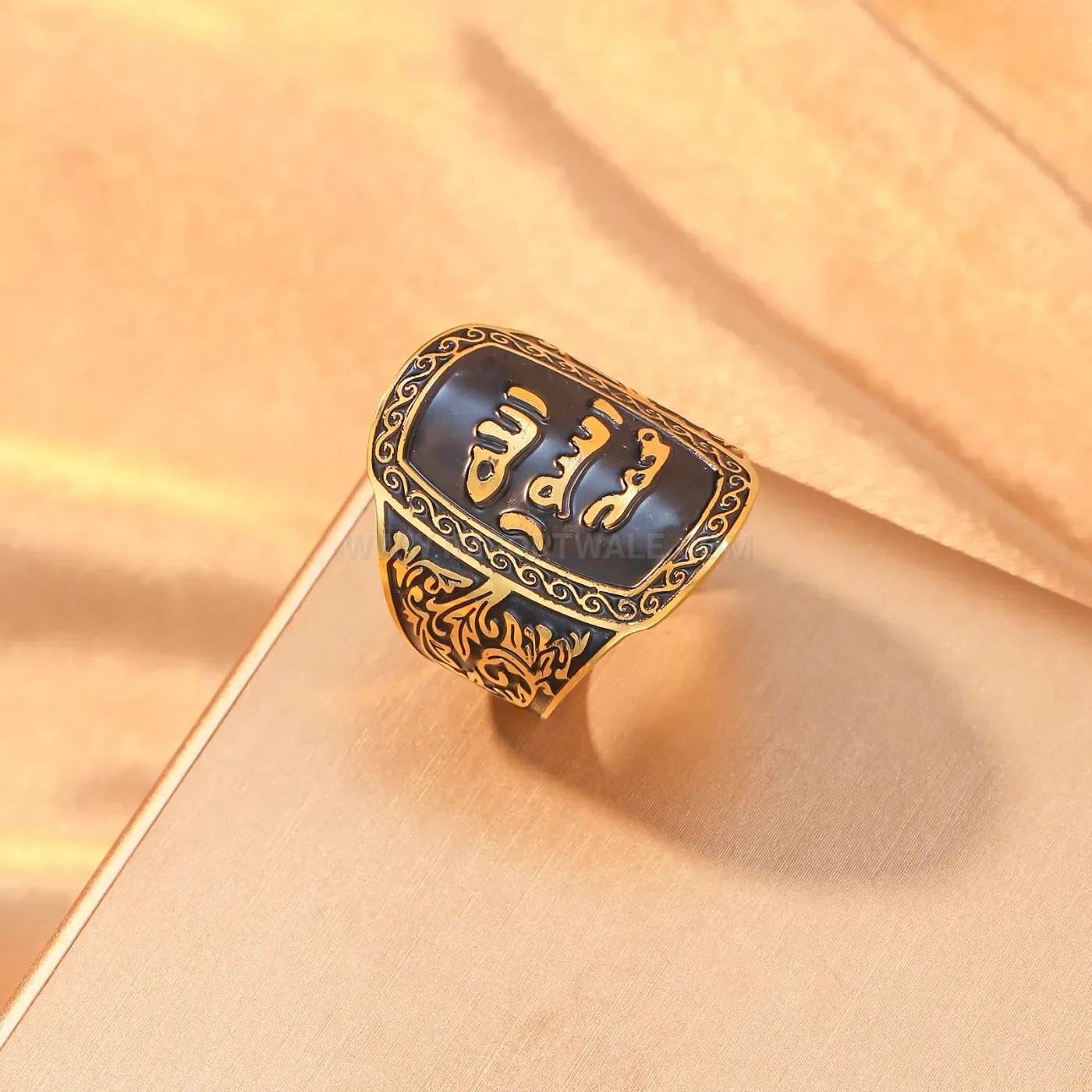 Designer Stainless Steel Ayatul Kursi Arabic Calligraphy Men Signet Ring