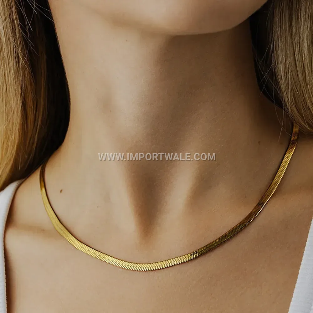 Minimalist Flat Snake Chain Stainless Steel Choker Necklace