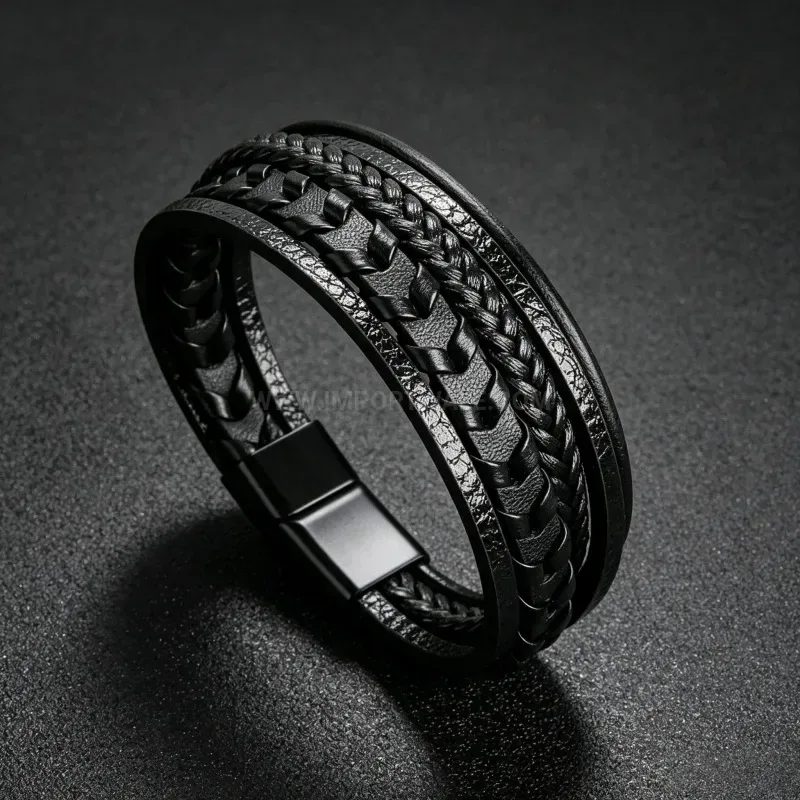 Modern Multi Strand Braided Leather Wristband with Alloy Magnetic Clasp