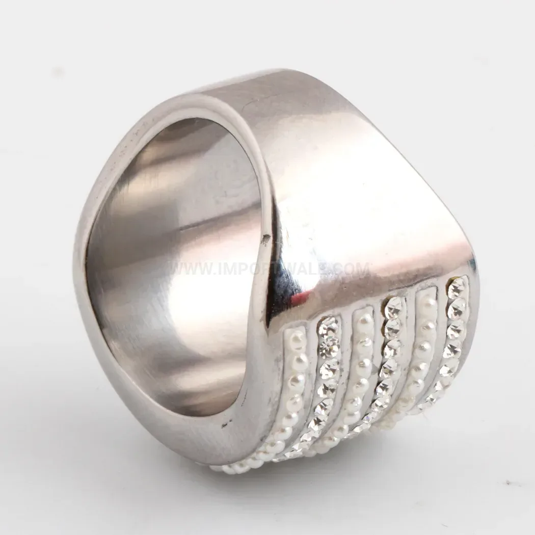 Elegant Pearl and Rhinestone Stainless Steel Accent Ring
