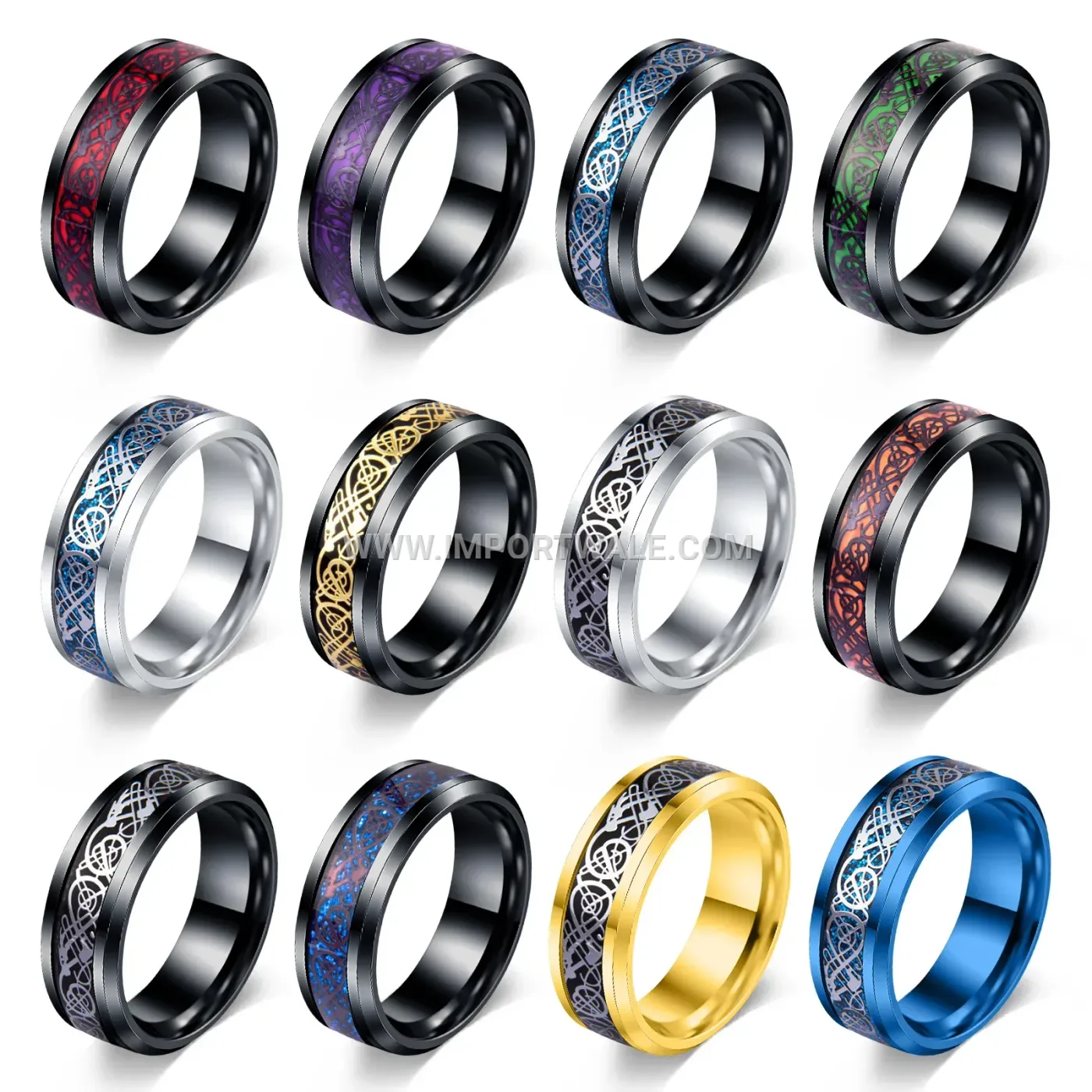 Celtic Dragon Beveled Stainless Steel Band Ring