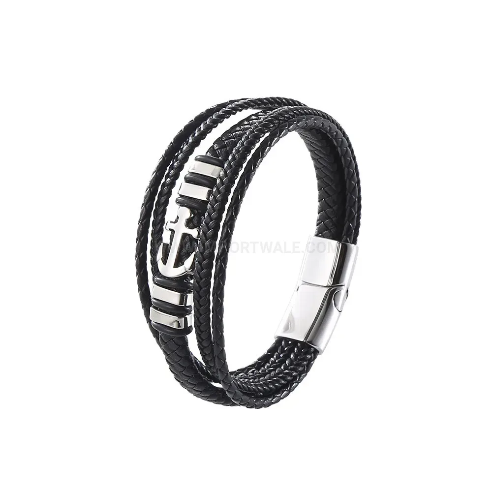Handwoven Braided Leather Cord Bracelet featuring Stainless Steel Magnetic Lock