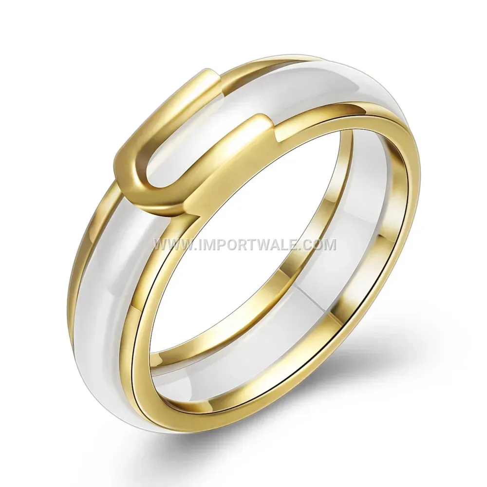 Buckle Accent Ceramic Band Ring with Copper Trim