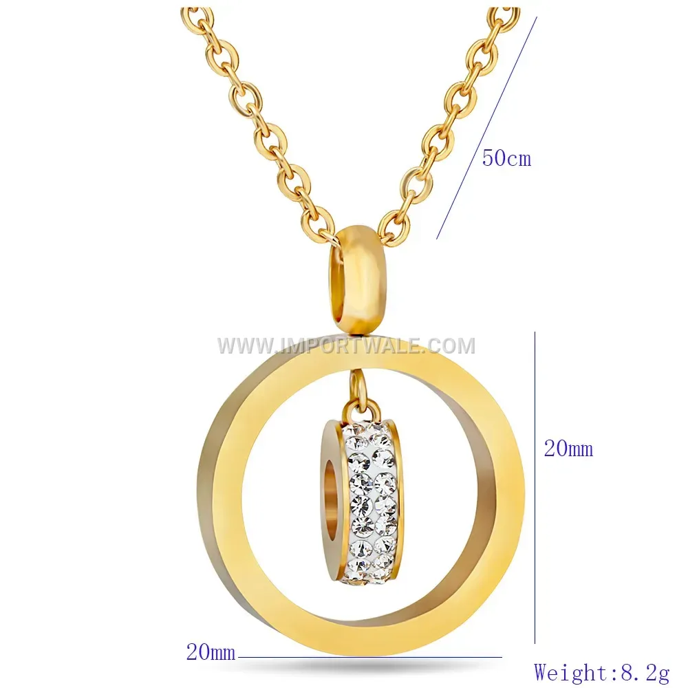Hollow Circular Rhinestone Stainless Steel Minimalist Necklace