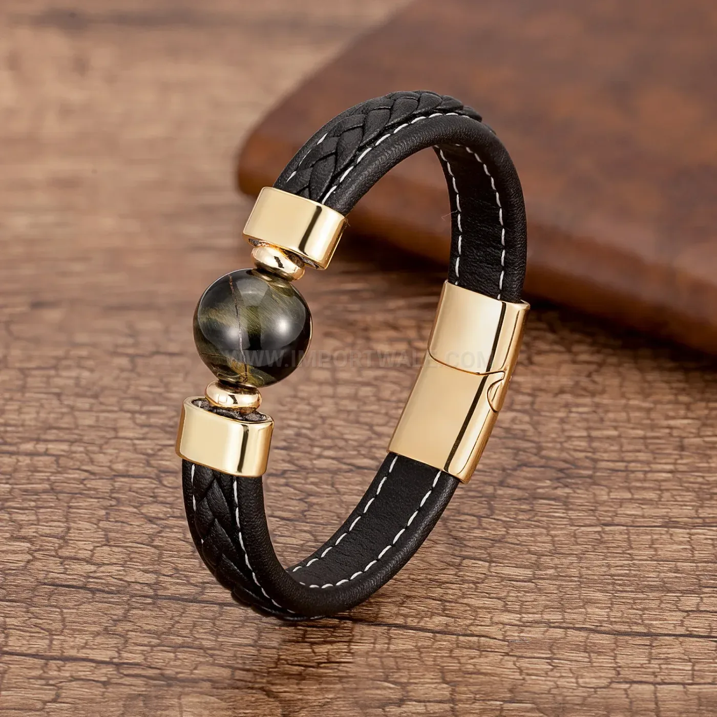 Braided Leather Cord Natural Stone Men Bracelet