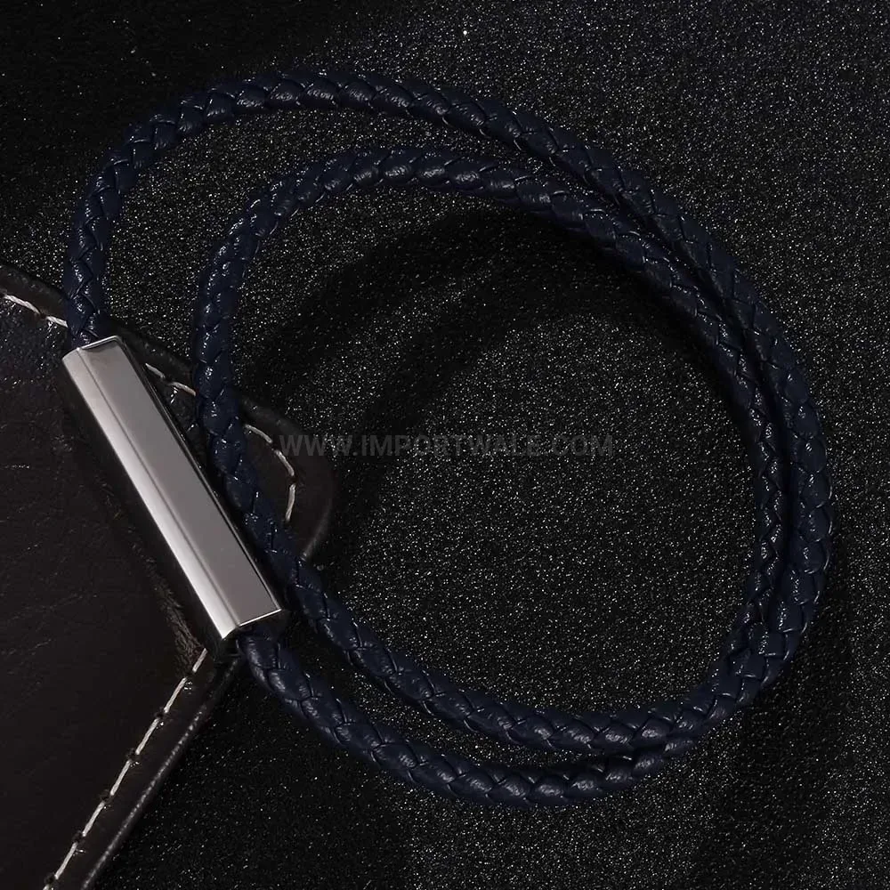 Minimalist 4mm Leather Cording Steel Accent Bracelet
