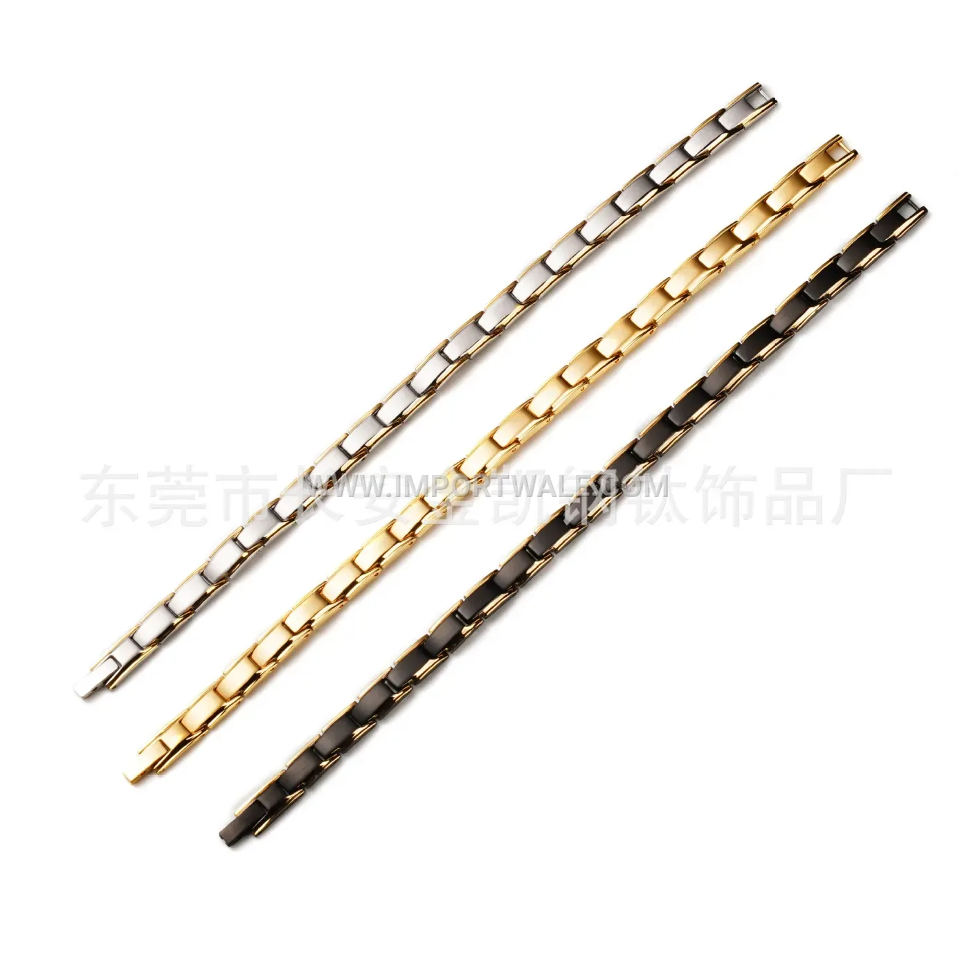Geometric Two-Tone Titanium Steel Link Bracelet for Women