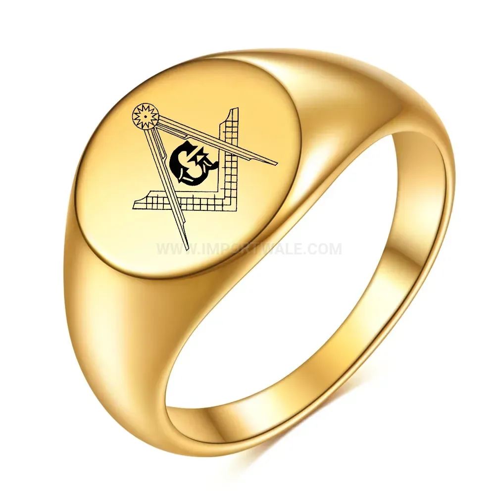 Bold Vintage Engraved Masonic Logo Stainless Steel Signet Ring