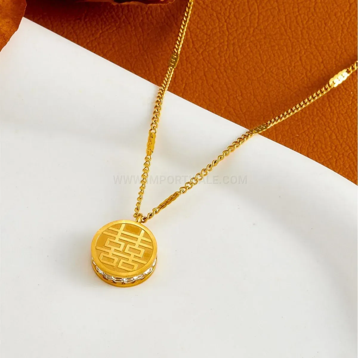 Fashion Double Sided Character Pendant Stainless Steel Gold Clavicle Necklace