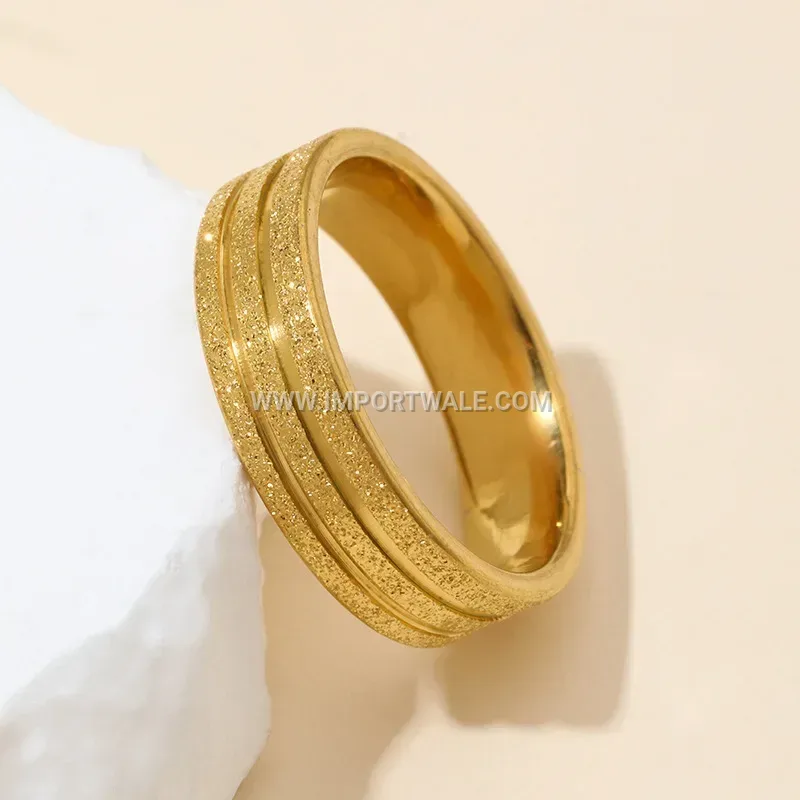 Gold Stainless Steel Frosted Band Ring