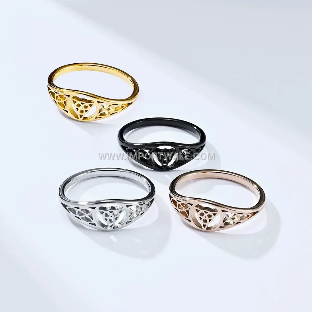 Cutout Viking Celtic Triquetra Knot Stainless Steel Band Ring