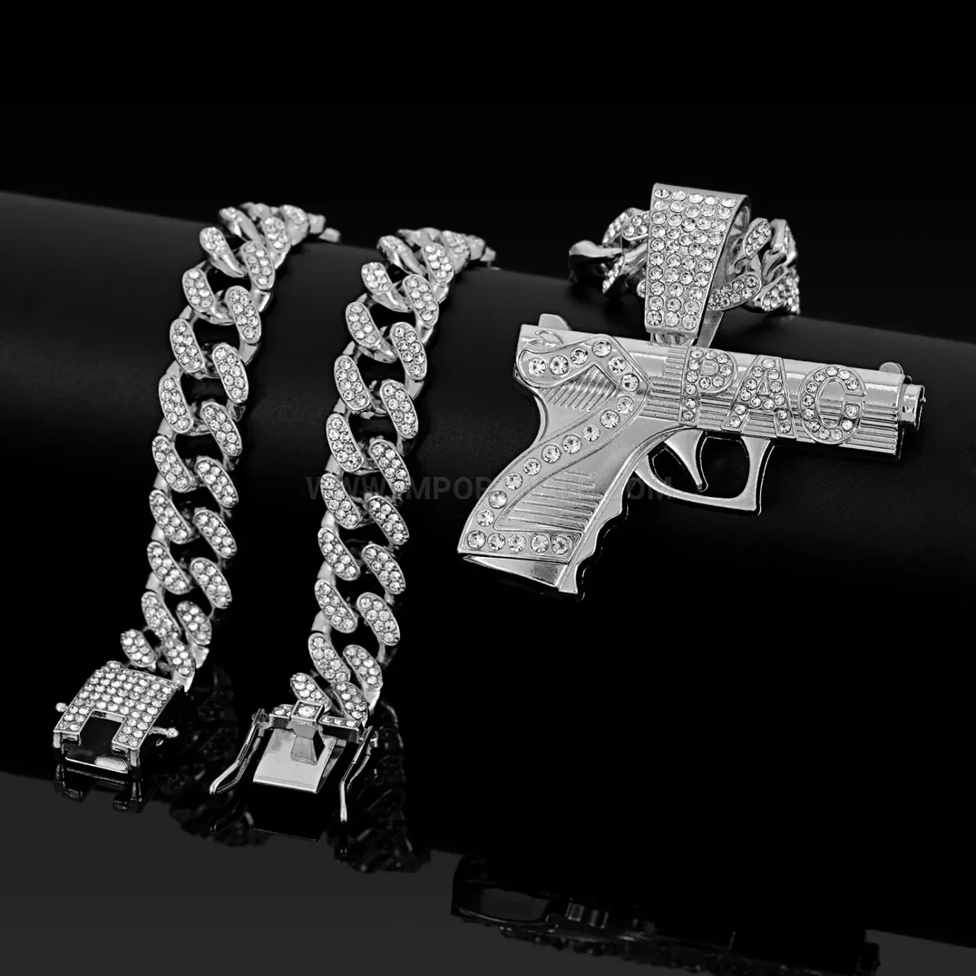 Bold 3D Pistol Pendant Alloy Cuban Chain Hip Hop Necklace