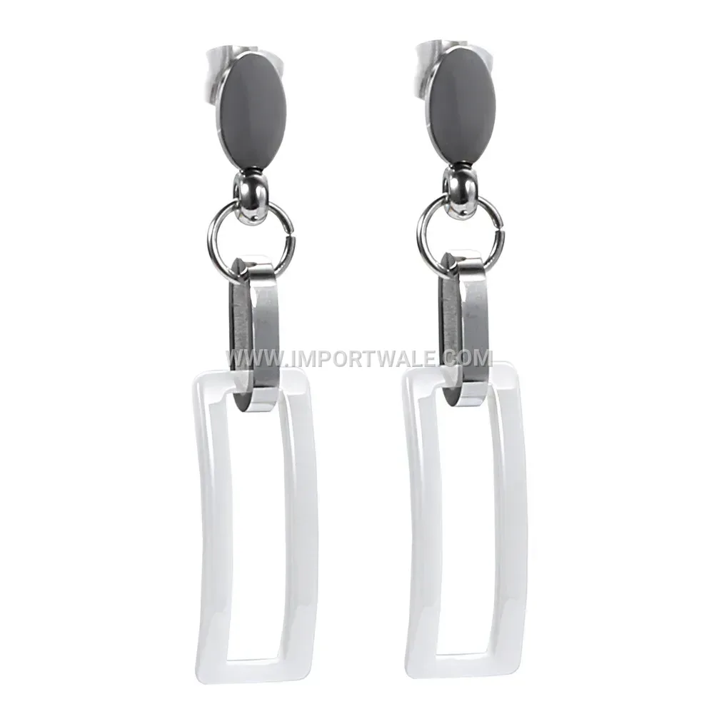 Hollow Rectangular Ceramic Titanium Steel Necklace And Earrings Set