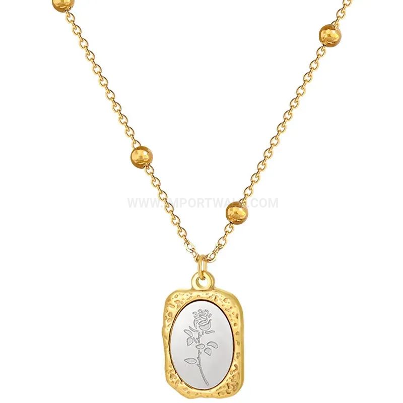 Square Frame Rose Pendant Titanium Steel Short Clavicle Chain