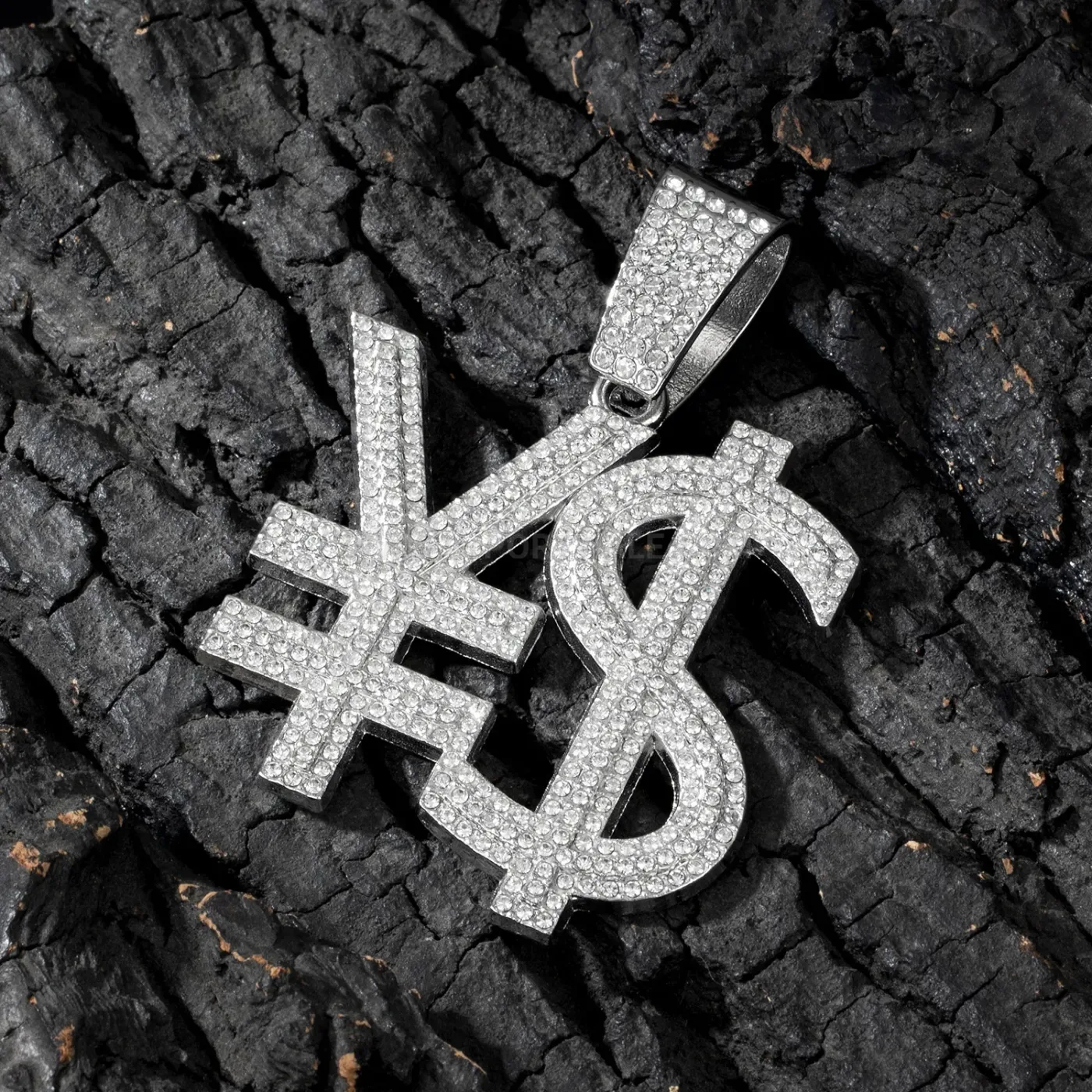 Modern Pave Crystal Dollar Sign Pendant Cuban Necklace