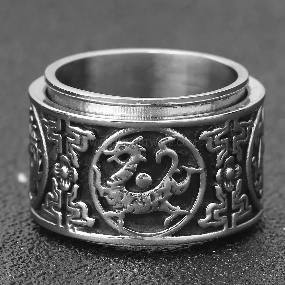 Stylish Vintage Finish Stainless Steel Dragon Spinner Ring