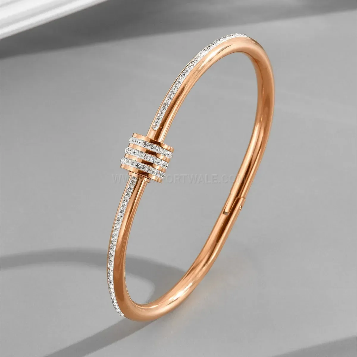 Pave Crystal Hourglass Titanium Steel Bangle Bracelet