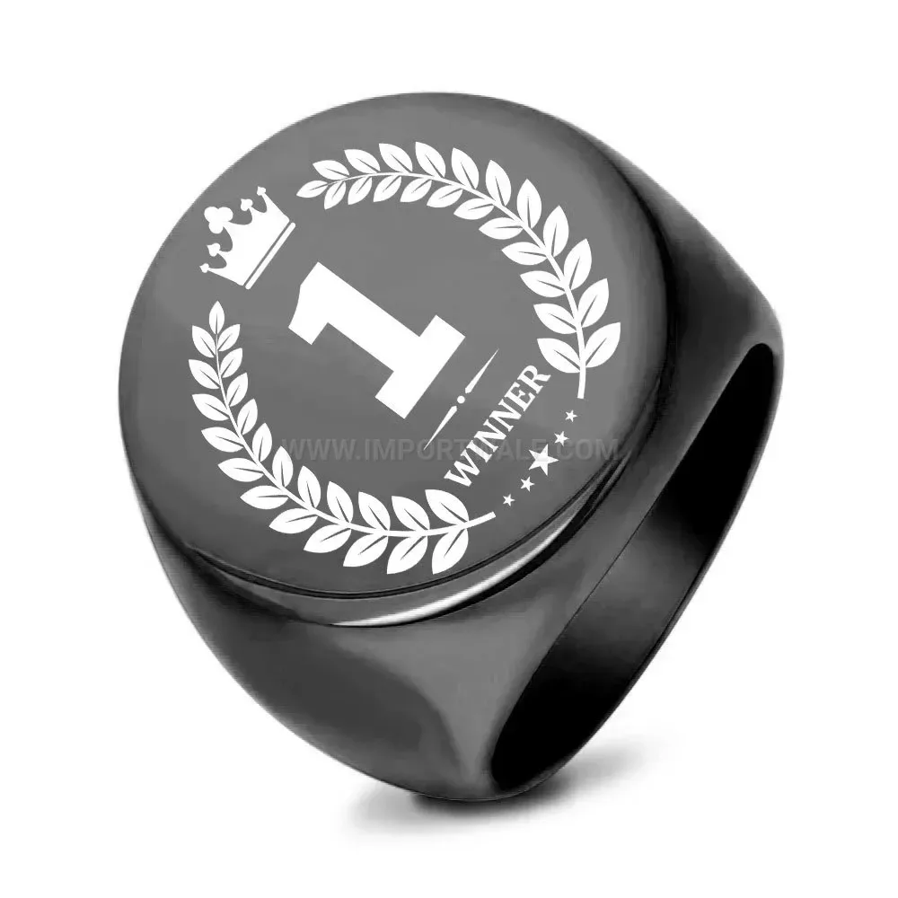 Elegant Laser Engraved Geometric Crown Stainless Steel Signet Ring