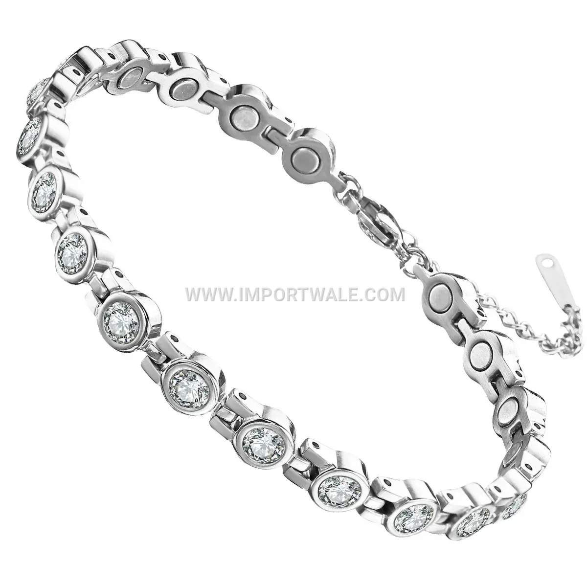 Rhinestone Embedded Stainless Steel Magnetic Bangle Bracelet