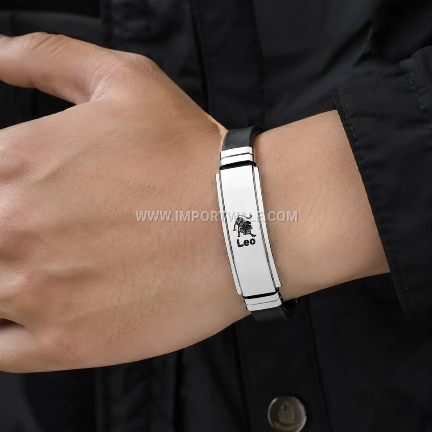 Polished Stainless Steel Curved Zodiac Plate Bracelet