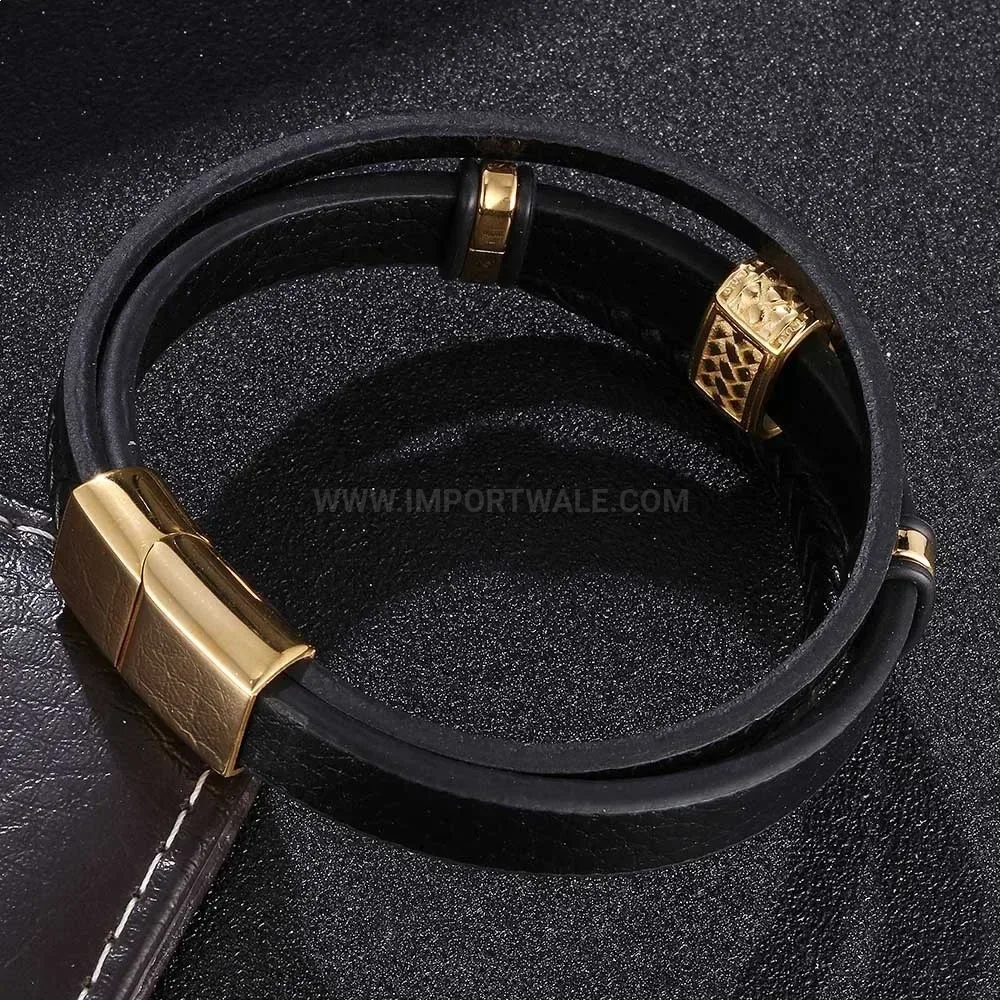 Multi-Strand Braided Leather Bracelet with Stainless Steel Accent