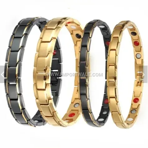 Minimalist Vacuum-Plated 18K Gold Stainless Steel Magnetic Therapy Bracelet
