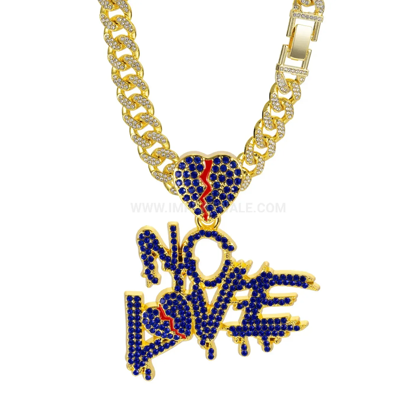Bold Iced Out No Love Letter Pendant Cuban Necklace