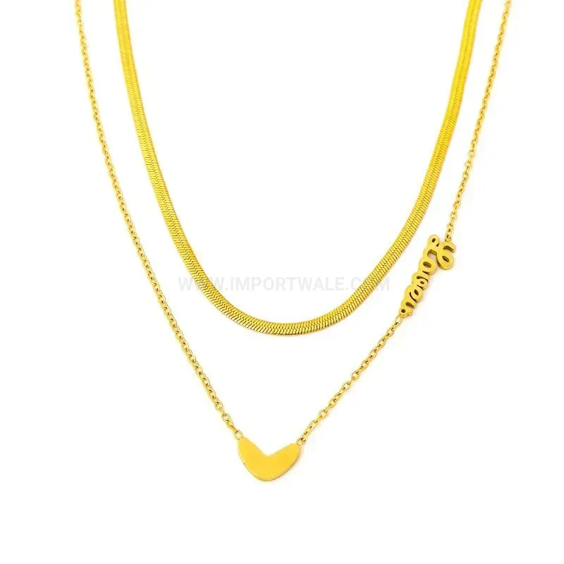 Chic Double Layered Gold Titanium Steel Love Heart Necklace