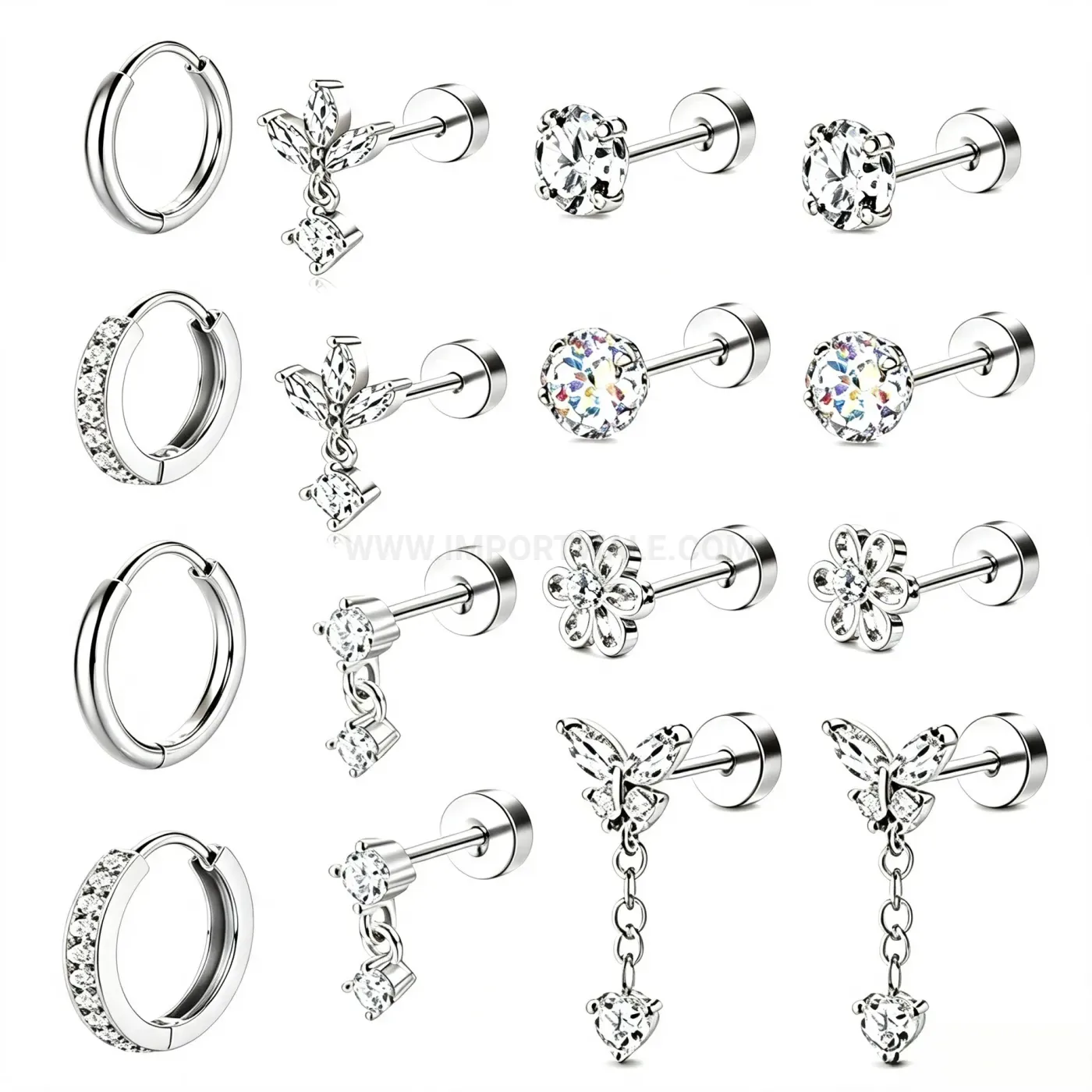 Chic Stainless Steel Geometric Piercing Earrings Stack Set