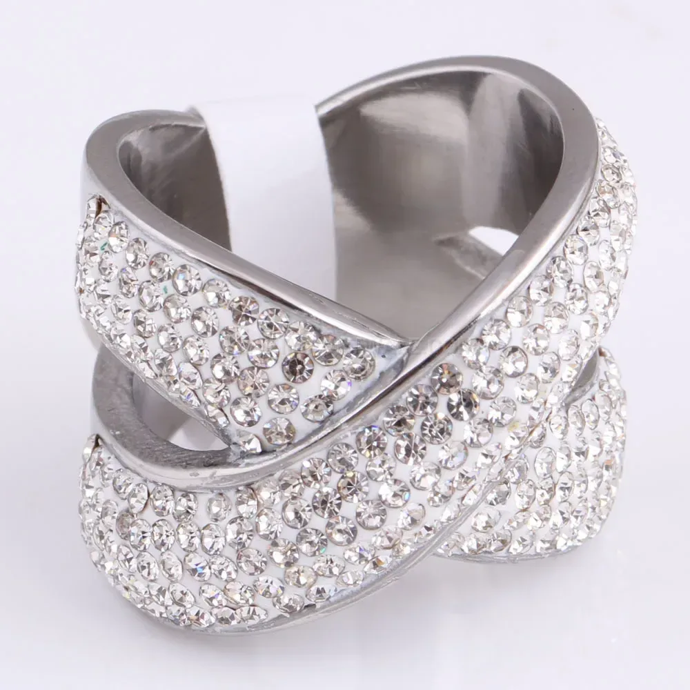 Hollow Cross X Crystal Stainless Steel Ring
