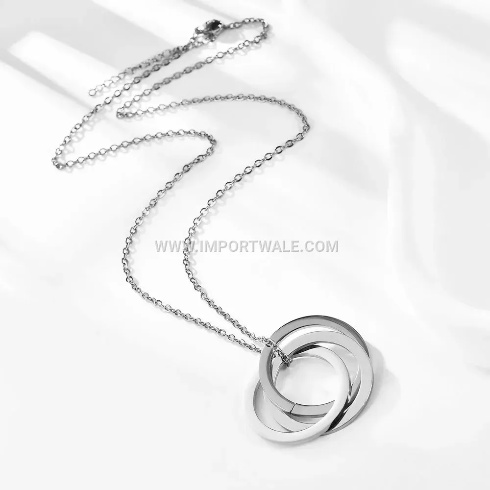 Trio Ring Stainless Steel Pendant Necklace for Women