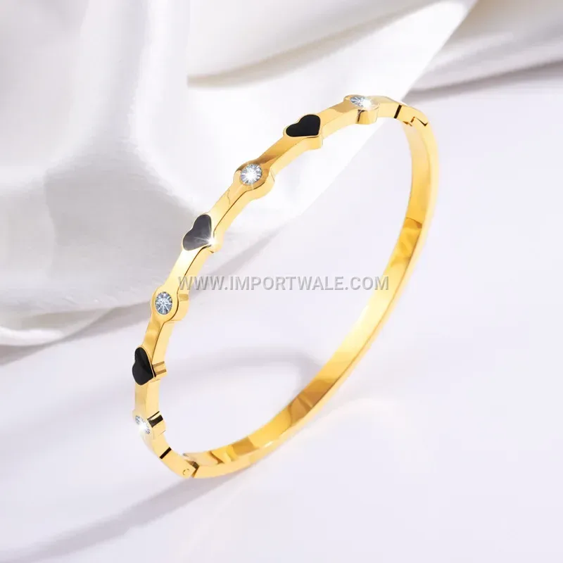 Enameled Heart Zircon 18K Gold Plated Stainless Steel Bracelet