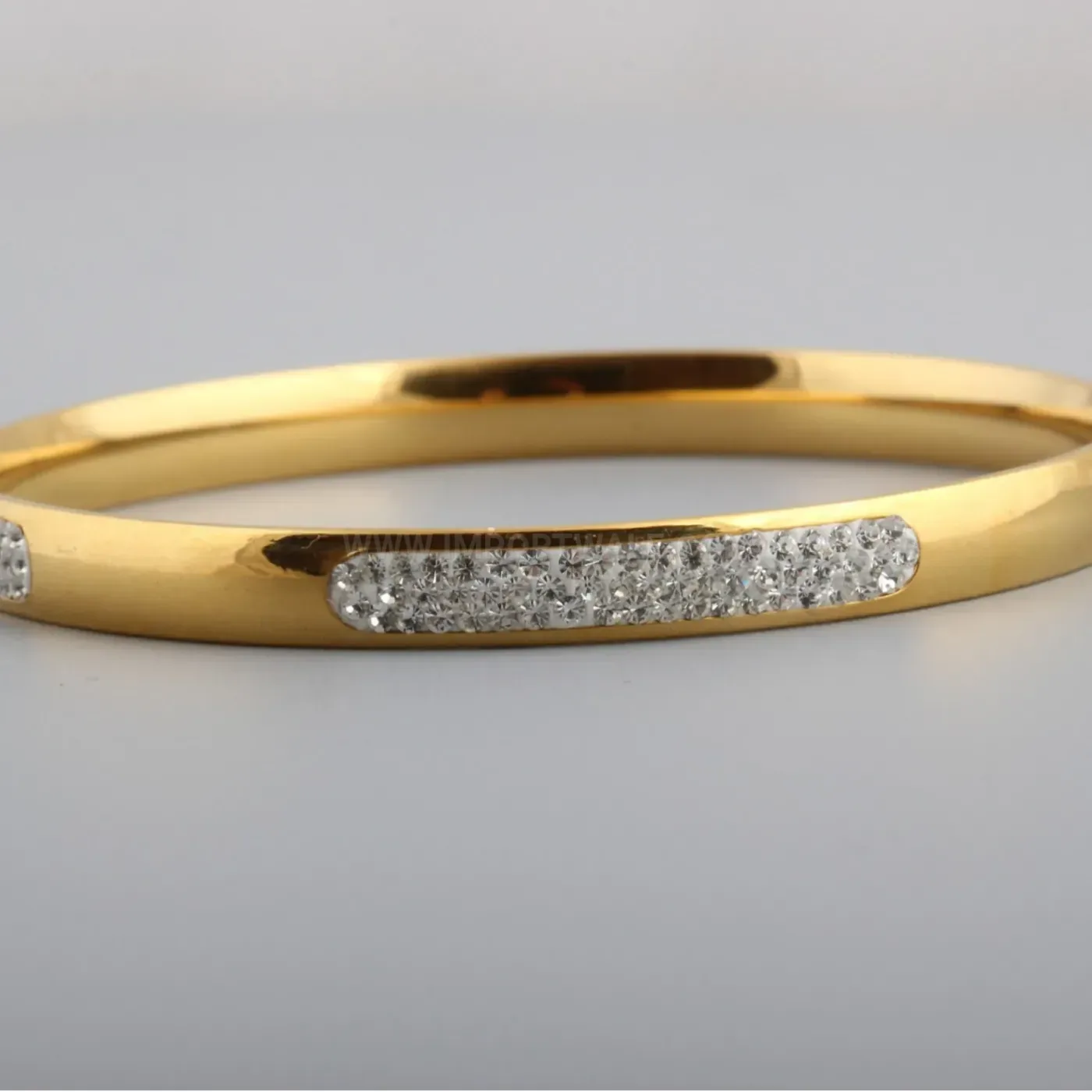 Designer Three-Row Rhinestone Stainless Steel Bangle Bracelet
