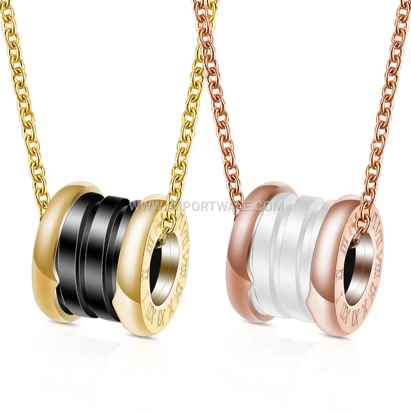 Roman Numeral Cutout Ceramic Stainless Steel Pendant Necklace