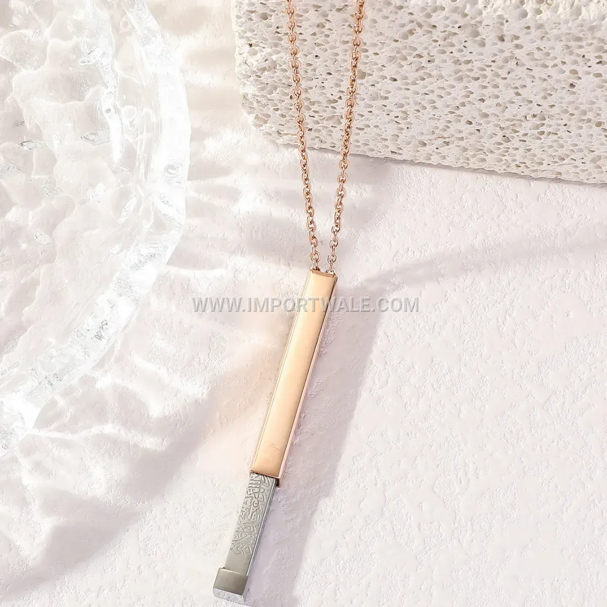 Stainless Steel Pull Hidden Islamic Calligraphy Pendant Link Chain Necklace