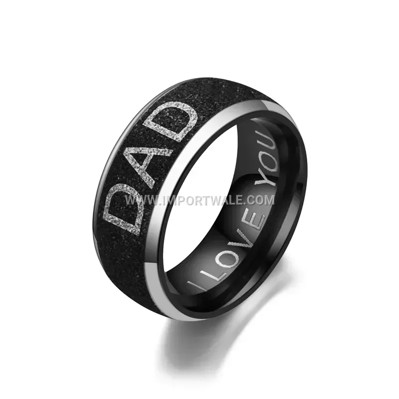 Black Stainless Steel Family Engraved Minimalist Ring