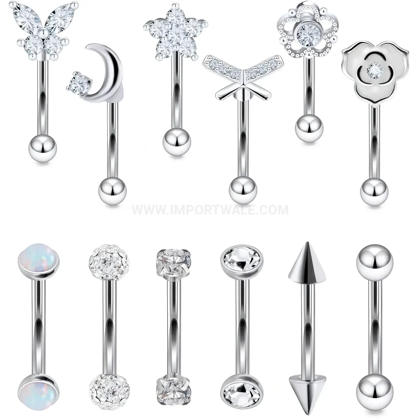 Designer Butterfly Moon Stainless Steel Eyebrow Belly Piercing Set