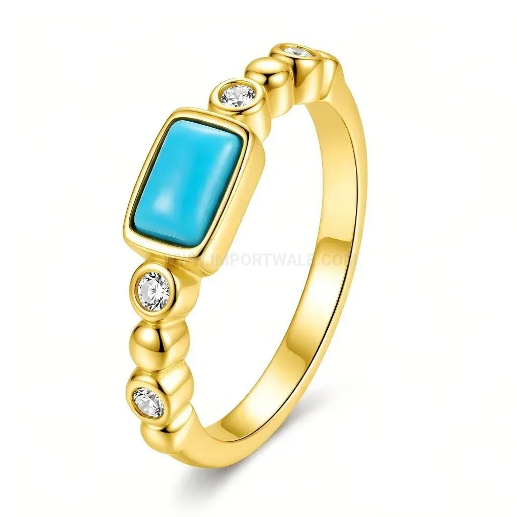 Trendy Faux Turquoise Bezel Set Stainless Steel Ring