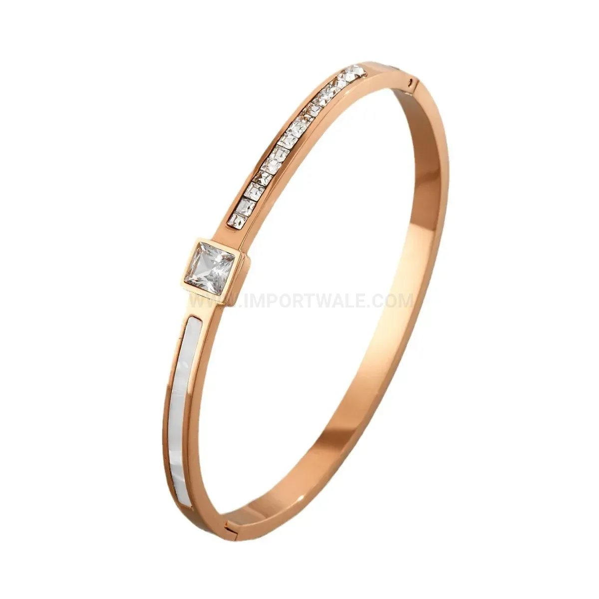 Square Crystal Accent Plated Titanium Steel Bangle