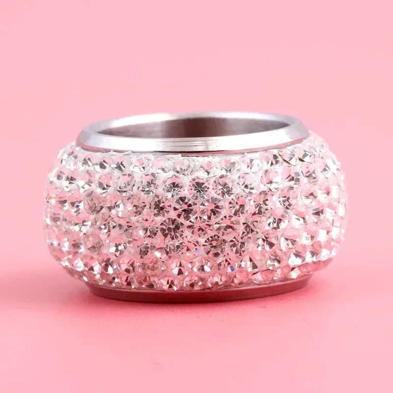 Seven Row Rhinestone Wide Stainless Steel Band Ring 15mm