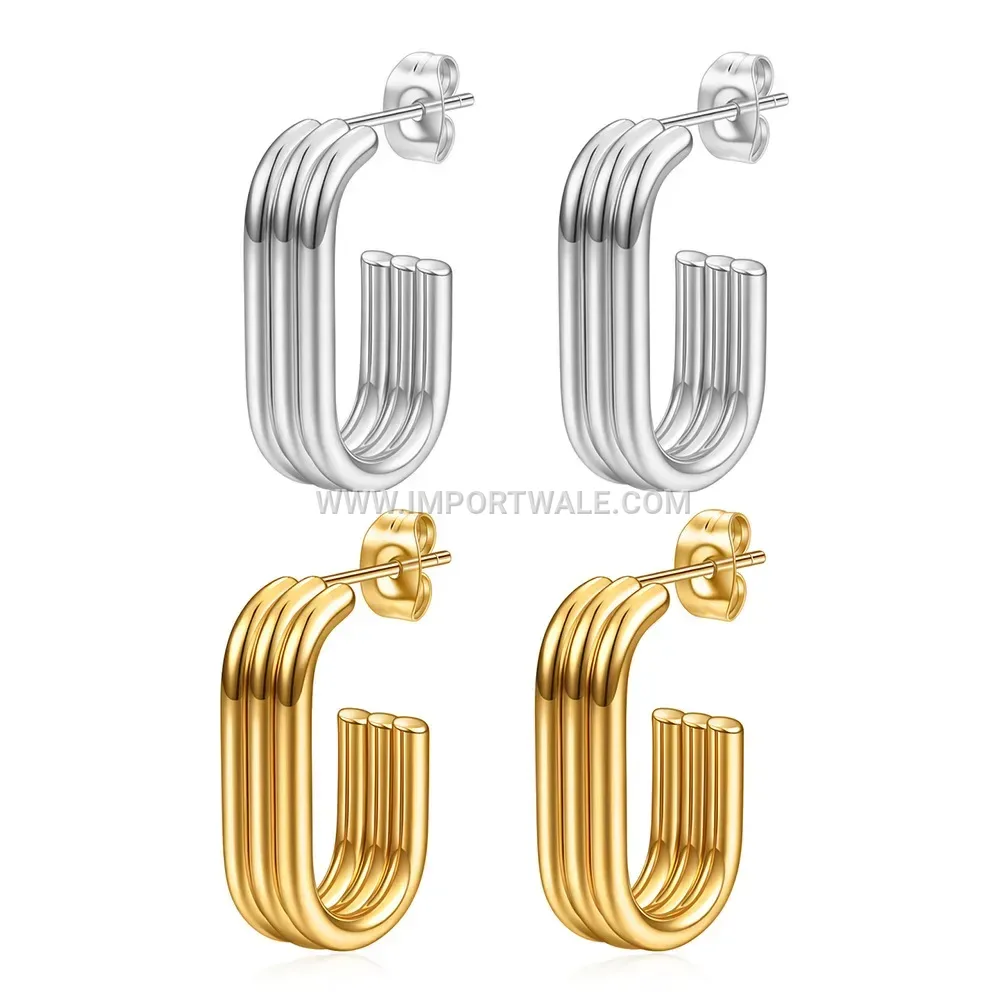 Triple Layer Open U Shaped Stainless Steel Earrings
