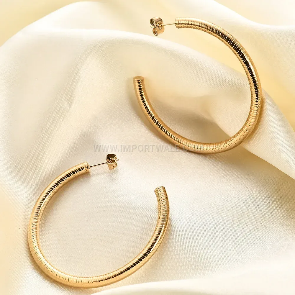 Textured Striped C-Curve Stainless Steel Hoop Earrings