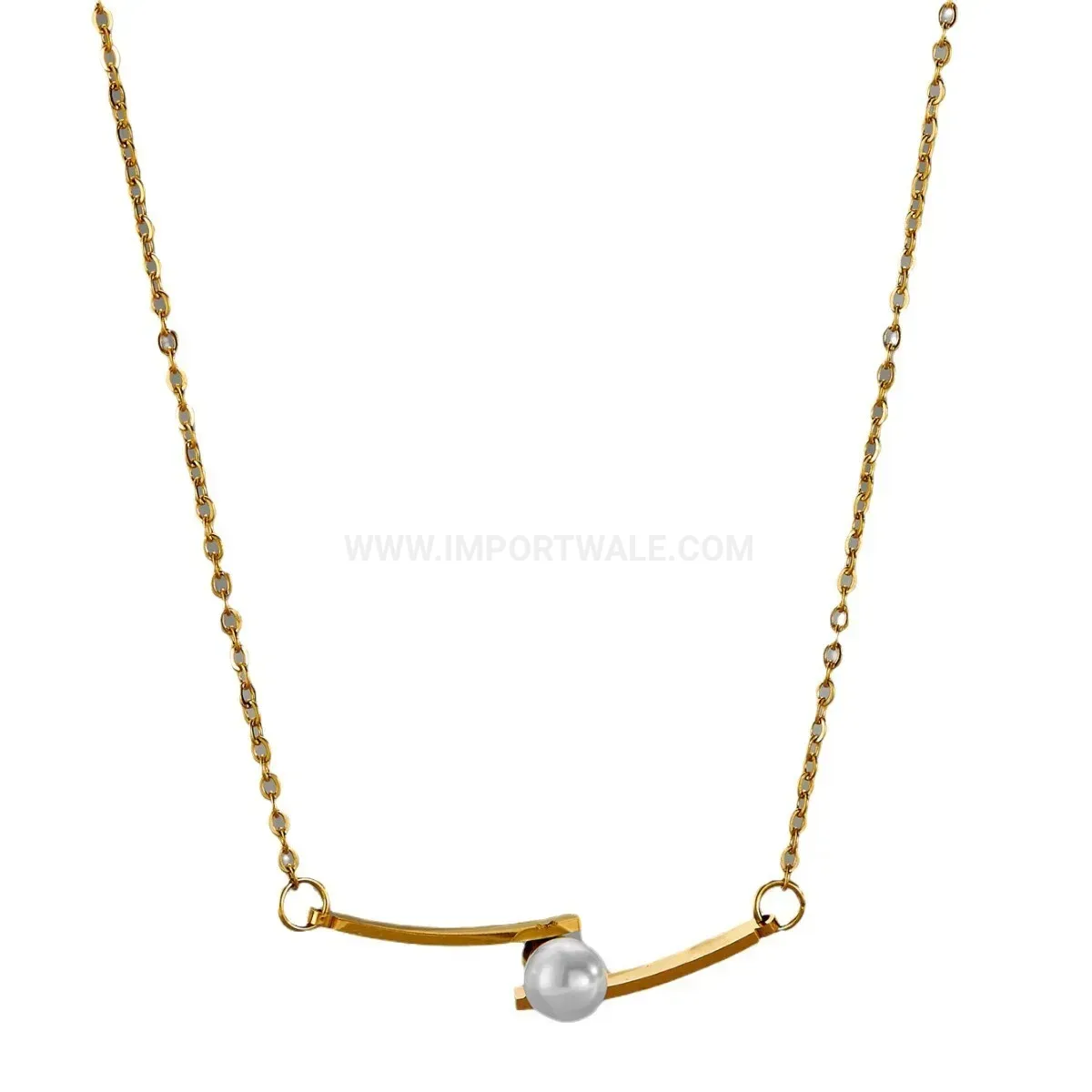 Designer Minimalist Curved Tube Pearl Pendant Titanium Steel Necklace