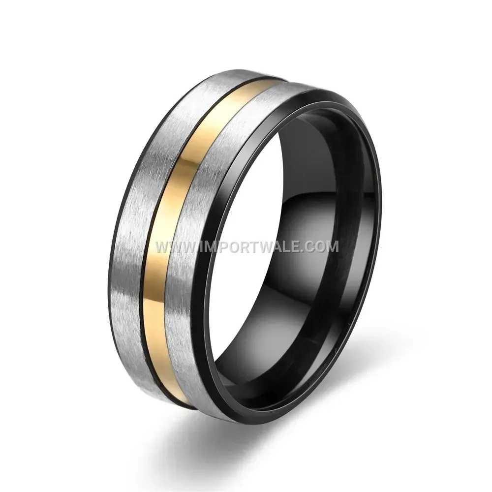 Two-Tone Black and Gold Stainless Steel Band Ring