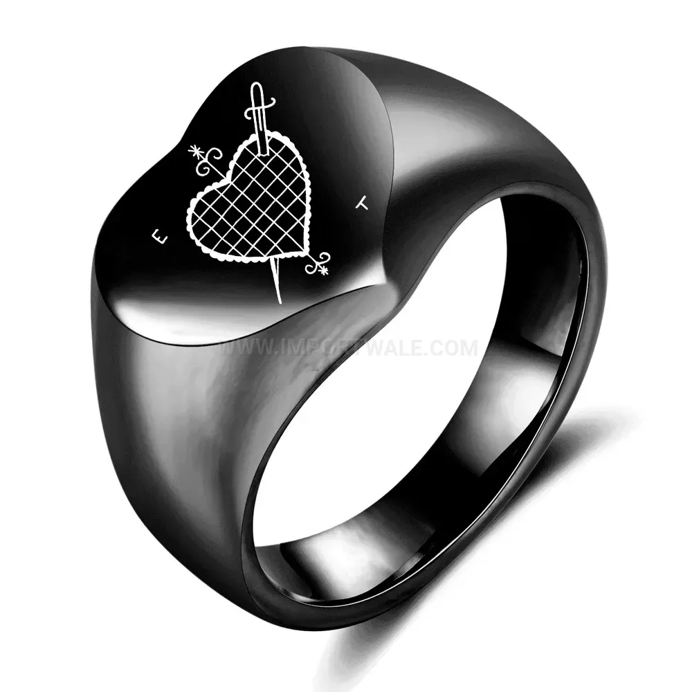 Fashion Arrow Heart Engraved Cast Stainless Steel Band Ring