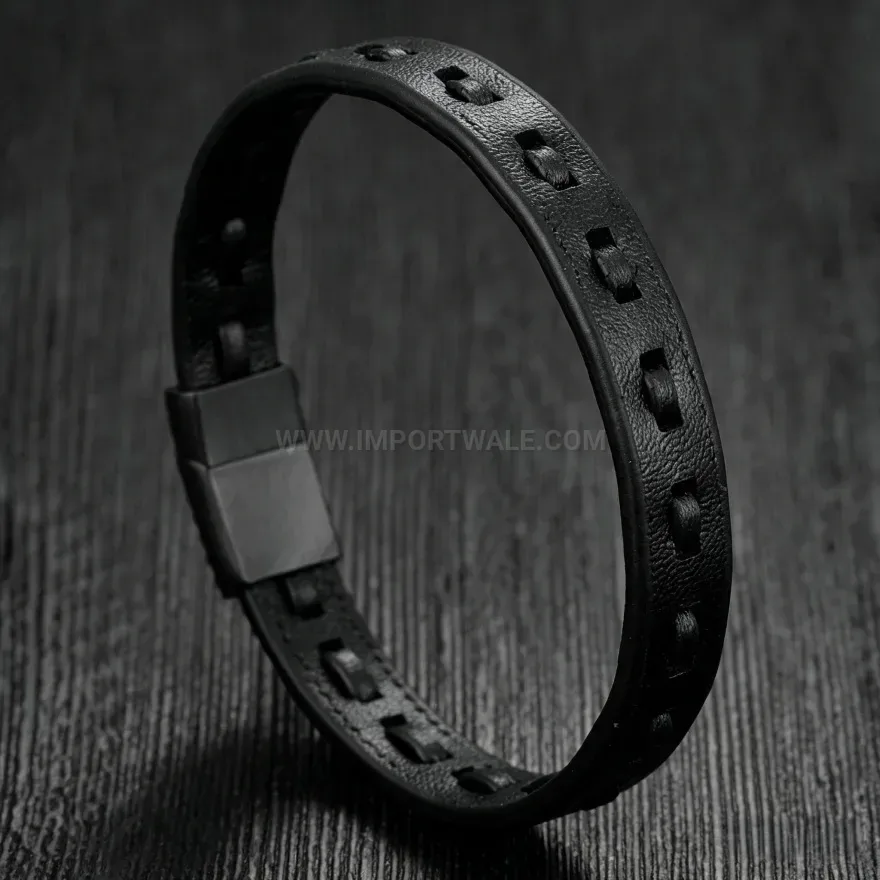 Elegant Dual Layer Woven Leather Cord Wristband with Magnetic Closure