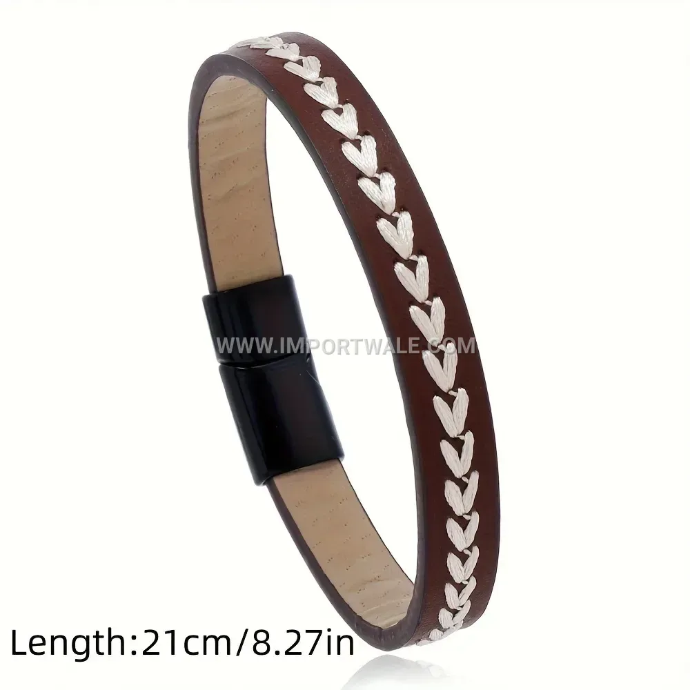 Minimalist Embroidered Woven Leather Daily Wristband Bracelet
