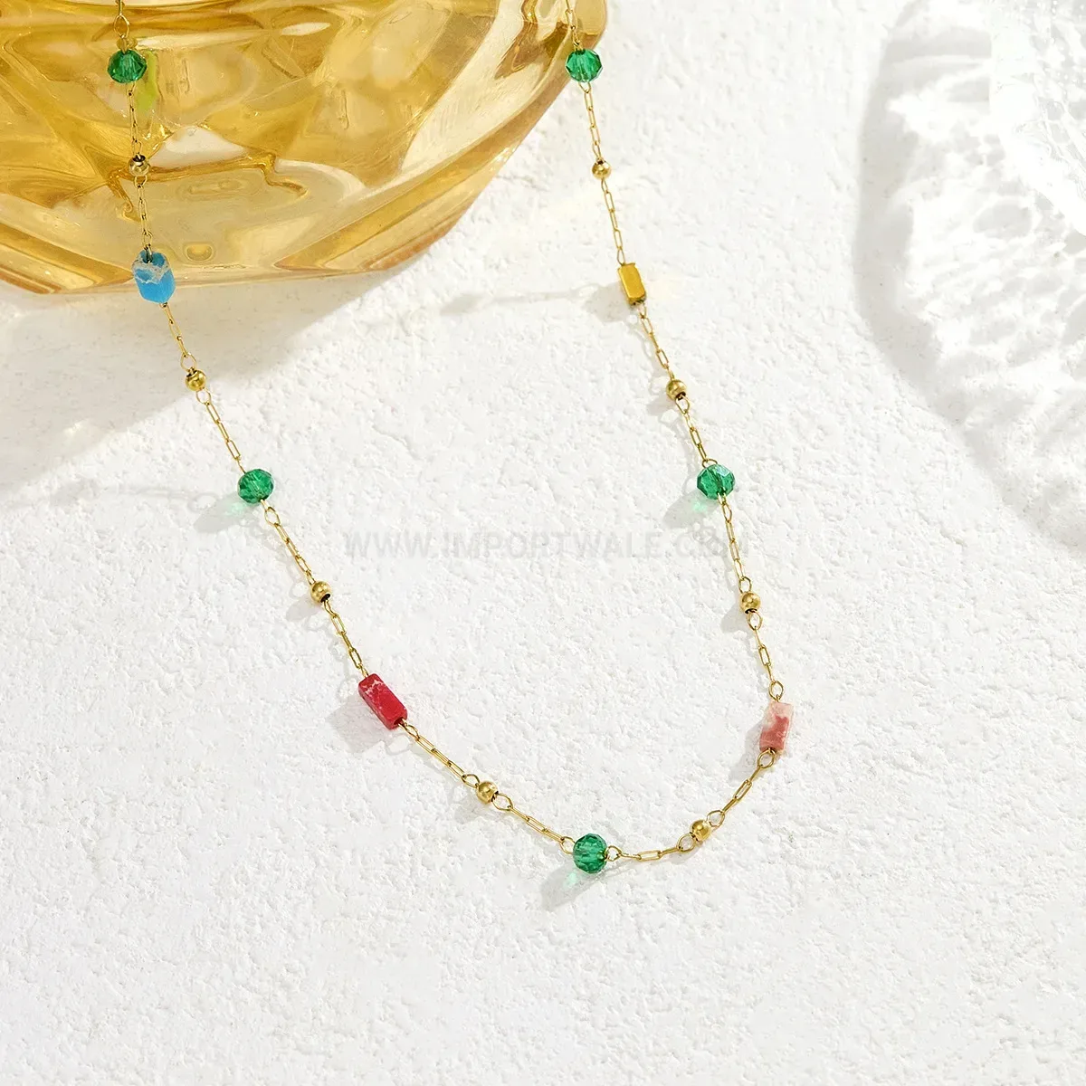 Colorful Beaded Titanium Steel Clavicle Chain Necklace